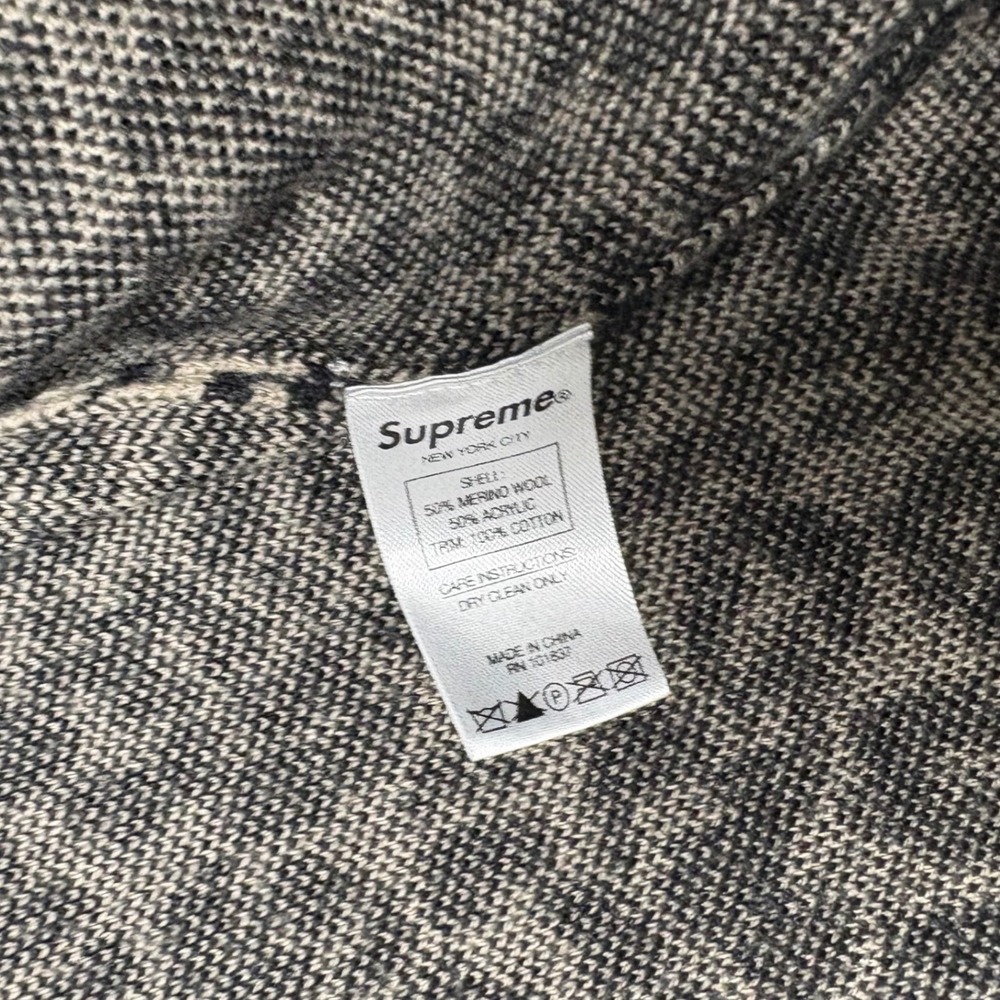 Supreme Leopard Corduroy Zip Up Sweater Tan Black Merino Wool Mens Large L F/W18 - Picture 5 of 7